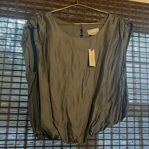 Anthropologie Blouse Satin Green